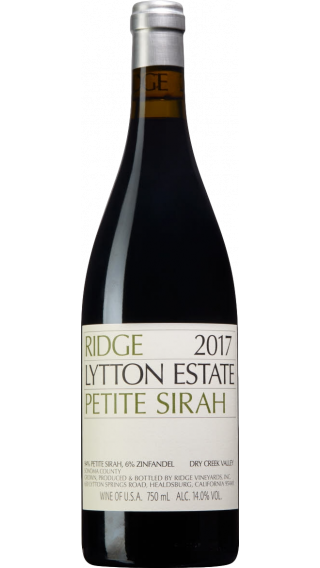 Bottle of Ridge Lytton Estate Petite Sirah 2017 wine 750 ml
